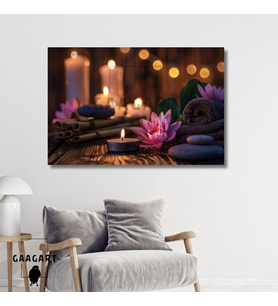 Tekli Yatay Kanvas Duvar Tablosu Lotus ve Spa Merkezi Mum
