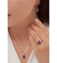 AgaKulche Oval Model Kadın Gümüş Takı Seti Kalemli S62-EM (925)