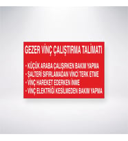 Gezer Vinç Çalıştırma Talimatı 21x28 Arkası Yapışkanlı Levha