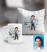 Kişiye Özel Karikatürlü Makine Mühendisi Kupa ve Yastık Hediye Seti Erkek Makine Mühendisine Mühendisler Günü Hediyesi (Beyaz)