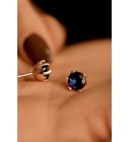 Aralık Mavi Topaz Doğum Taşı Rose Tektaş Çivili Gümüş Küpe