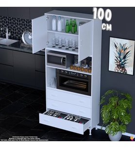 Eliusta Defne 100 cm Fırın Uyumlu 3 Çekmeceli Çok Amaçlı Mutfak Kiler Banyo Organizer Çocuk Odası Dolabı