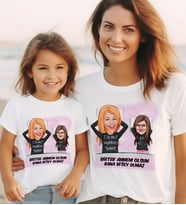 BK Gift Kişiye Özel 2’li Anne-Kız Karikatürlü Kombin Tişört Seti-1, Anneye Hediye, Anneler Günü Hediyeleri (Beyaz)