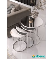 Usta Gümüş Metal Gümüş (DÜZ) Aynalı 3lü Zigon Sehpa