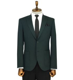 Kendinden Desenli Slim Fit Sivri Yaka Yeşil Erkek Ceket - Wessi
