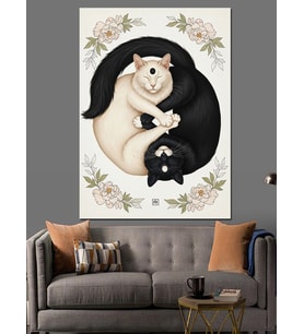 Yin Yang Kedi Felsefesi Dekoratif Kanvas - Mdf Ahşap Tablo