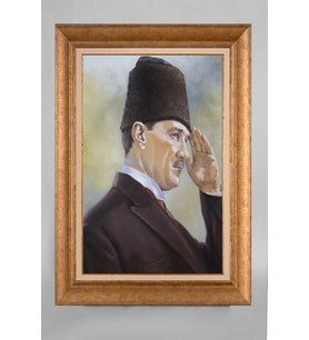 Altın Varaklı Paspartulu Çerçeveli Atatürk Tablo nt1021