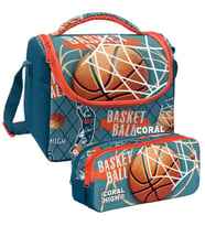 Coral High Nefti Turuncu Basketbol Desenli Erkek Çocuk Isı Yalıtımlı Beslenme Çantası ve Kalemlik Seti