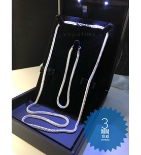 Erkek Kadın Gümüş Set - 3mm Tilki Kuyruğu Model Kolye Bileklik • Işıklı Kutuda • Sevgiliye • Eşe