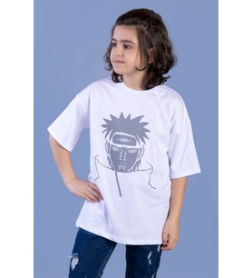 Toontoy Unisex Çocuk Reflektör Baskılı Tişört (Beyaz)