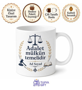 Hukukçuya Hediye Adalet İnsan Hakları Hukukun Üstünlüğü Temalı Porselen Kupa Bardak