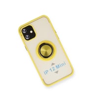 İphone 12 Mini Kılıf Montreal Yüzüklü Silikon Kapak - Sarı