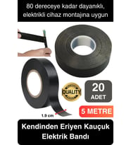 Süper Güçlü 20 Adet Siyah Kauçuk Kendinden Eriyen Bant Elektrik Sızdırmazlık Bandı 5 mt 1.9 cm