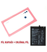 Tkgz Huawei Uyumlu Nova 3i Arka Pil Batarya Kapağı + PİL (CAM) BEYAZ