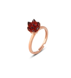 925 ayar gümüş, Garnet taşlı Rose kaplama ayarlanabilir Lotus Çiçeği Yüzük (STD)
