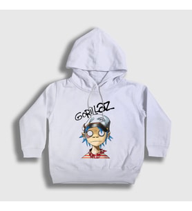 Presmono Unisex Çocuk Beyaz 2D Gorillaz Kapüşonlu Sweatshirt 54018tt