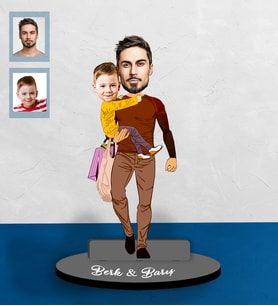 Kişiye Özel Babalar Günü Baba Erkek Çocuk Karikatürlü Ahşap Biblo Model-2