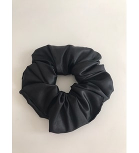 Kadın Siyah Saten Scrunchie Simit Lastikli Toka