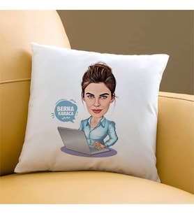 Kişiye Özel Yazılımcı Kadın Karikatürlü Yastık