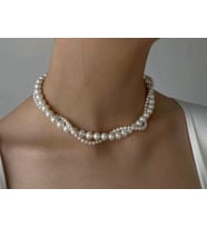 İkili Sarmal İnci Kolye, Choker İncili Kolye (Beyaz)
