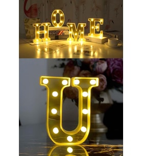 3D Led Işıklı U Harfi Büyük Boy Organizasyon Dekorasyonu (Krem)