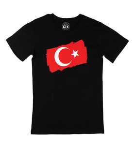 Dikdörtgen Türk Bayraklı Siyah Tişört