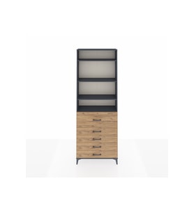 Arges Dolap 4 Raflı 5 Çekmeceli 88x30x243 Antrasit-Çam