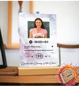 Kişiye Özel Fotoğraflı Spotify Şarkı Barkodlu Masaüstü Plak oh1194