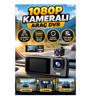 3 Kameralı 1080P Araç İçi DVR Kamera – Ön İç Arka Kayıt, Döngü Video ve Park Modu