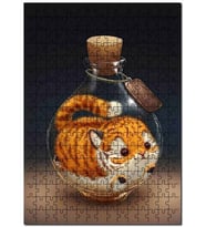 Cakapuzzle Mantar Tıpalı Şişe İçindeki Sarı Kedi Puzzle Yapboz MDF (Ahşap) (120 Parça)