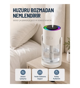 Mey İthalat® Taşınabilir Hava Nemlendirici LED Işıklı Şeffaf Hazneli Ev Ofis Yatak Odası Nemlendirme