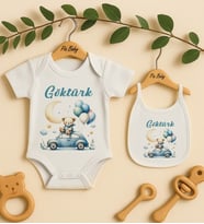 Pia Baby Premium %100 Pamuk İsme Özel Organik Baskılı Çıtçıtlı Bebek Body Ve Önlük 5056-20 (Ekru)