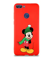 Huawei P Smart Soft Premier Kapak Mickey Mouse-G Tasarımlı Silikon Kılıf - Kırmızı (Şeffaf)