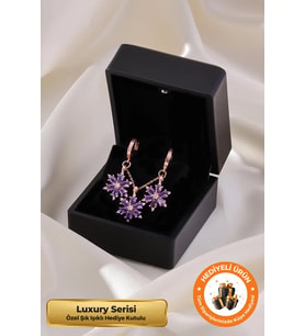 Işıklı Hediye Kutulu Lotus Kolye & Küpe Seti 925 Ayar Hediyelik Lotus Çiçeği Takım Set