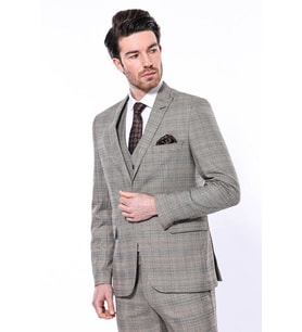 Ekose Slim Fit Bej Erkek Ceket - Wessi (Krem)