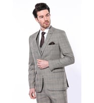 Ekose Slim Fit Bej Erkek Ceket - Wessi (Krem)