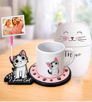 Kişiye Özel Kedi Tabaklı Kupa & Kedi Hava Nemlendirici H2o Arkadaşa Hediye