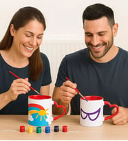 BK Gift Kendi Kupanı Kendin Oluştur Boyanabilir 2 Adet Kalpli Kupa Seti(6 Renk Boya ve Fırça), Doğum Günü Hediyesi, Sevgiliye Hediye