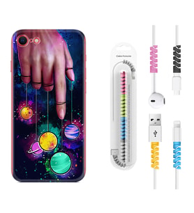 Apple iPhone 5 6 7 8 Plus Se XR Kılıf Kablo Koruma Spiral Silikon Finger planet 1740
