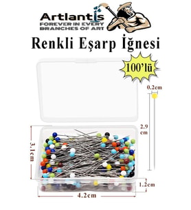 Eşarp İğnesi Renkli 100 lü 1 Paket Türban İğnesi Başörtüsü Toplu İğne Şal Düğün Nikah Nişan Kına Sünnet Takı İğnesi