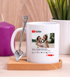Kişiye Özel Youtube Tasarım Fotoğraflı Ahşap Altlıklı Beyaz Kupa Bardak