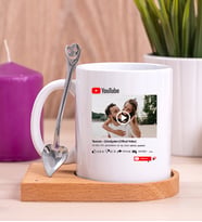 Kişiye Özel Youtube Tasarım Fotoğraflı Ahşap Altlıklı Beyaz Kupa Bardak