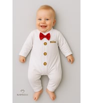 BABYDEN'S Minik Patron Papyonlu Erkek Bebek Tulum – Düğmeli Tasarım, Uzun Kollu %100 Pamuk Yenidoğan Tulumu (Kırmızı)