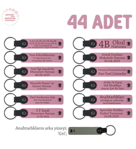Pembe & Gri, Branş Öğretmenlerine Teşekkür Hediyesi, 44'lü Kişiselleştirilebilir Hatıra Anahtarlık