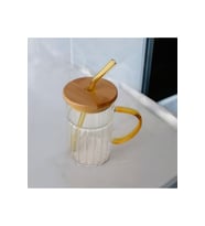 Bambu Kapaklı Cam Pipetli Kupa 420 ml