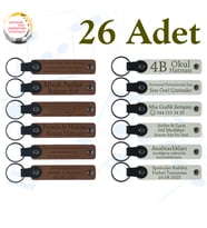 A Kahve & Beyaz, Gülüp Öğrendiğiniz Günleri Anmak İçin, 26’lı Set, Öğrenci İsimli Deri Anahtarlık