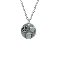 Peace - Kalp - Smile Erkek Kadın Kolye Antik Gümüş Kaplama - 60 cm Düz Zincir