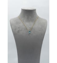 925 Ayar Gümüş Rodyum - Altın Kaplama 3Ct Yarı Değerli Mavi Topaz Doğal Taş Kolye - Raccolta Di Gocce (Turkuaz-Altın)