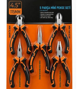 5 Parça Mini Pense Seti 4,5 İnc 11,43 Cm Pratik Pense Kargaburun Yankeski Kablo Kesme Set Profesyone