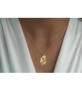 Kişiye Özel 925 Ayar Gümüş Tasarım Müzik Notası Kelebek Detaylı Kolye (Gold)